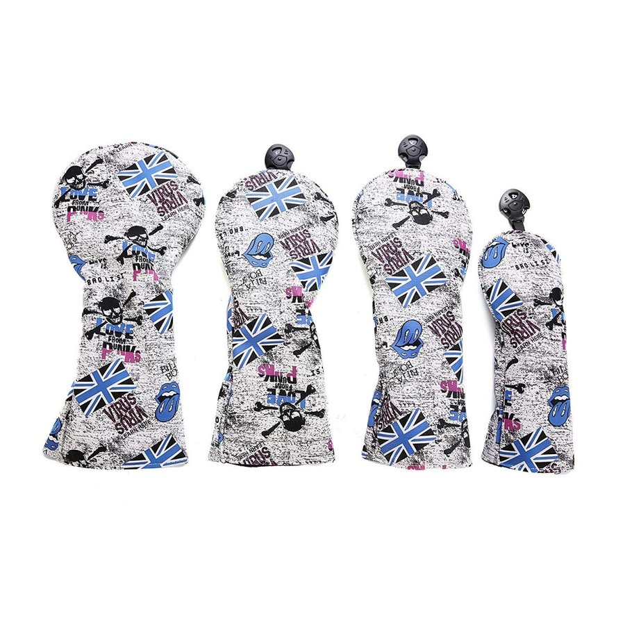 ヘッドカバー ドライバー ウッド ユーティリティ UT FW 4点セット スカルEngland国旗 防水仕様高級pu革