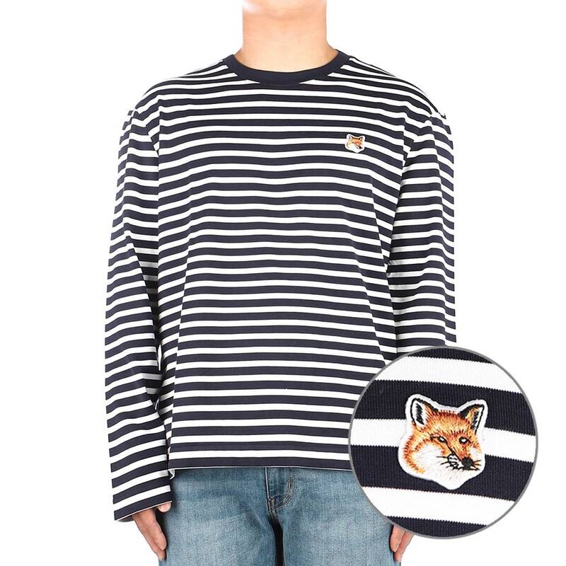 メンズ フォックスヘッド パッチ 長袖Tシャツ (LM00105KJ0044 NAVY STRIPES)