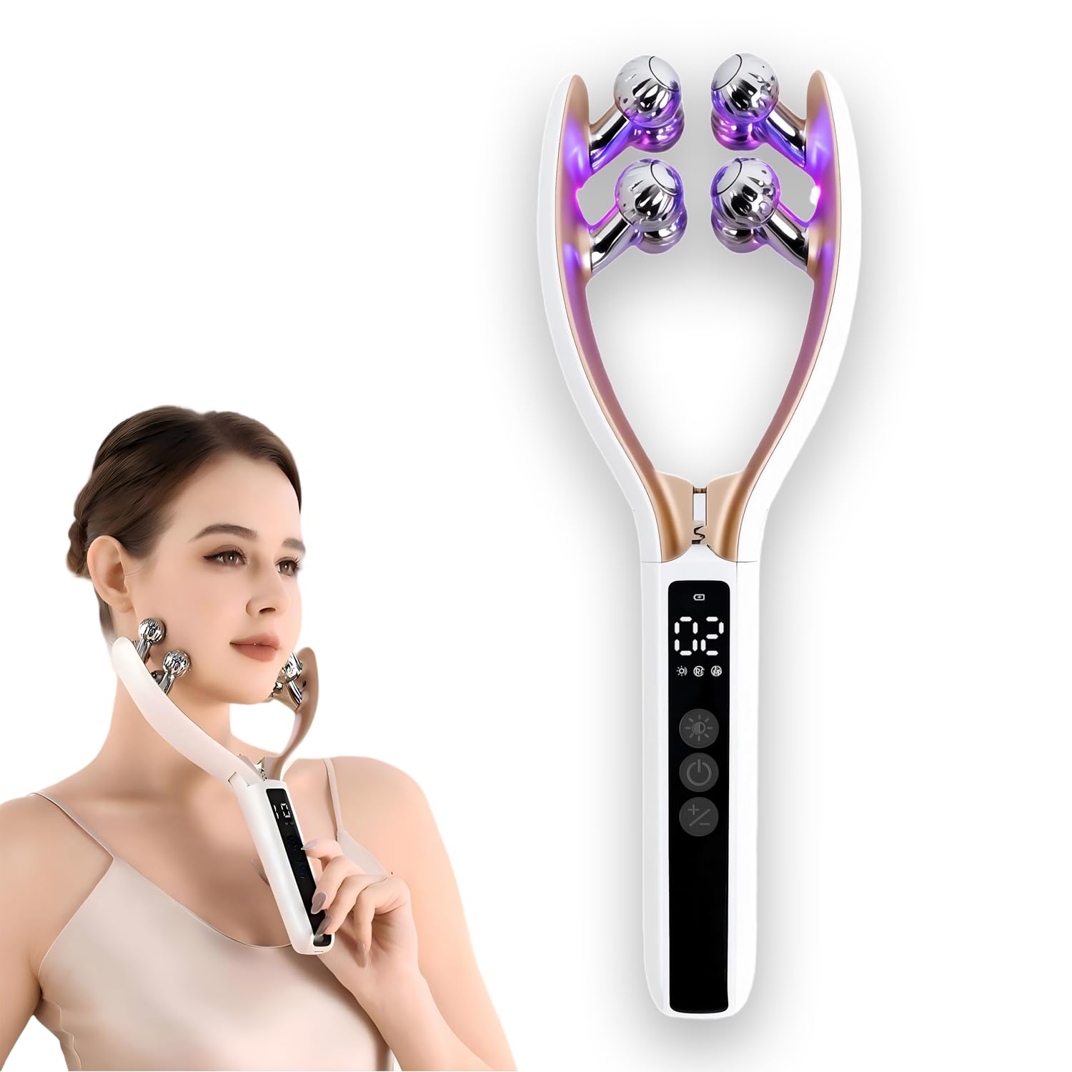 EMS美顔器 美顔ローラー 小顔 リフトケア フェイス＆ボディー用 RF 微電流 LED機能付き マイクロカレント Type-C充電 電動 男女兼用 ギフト 液晶表示 Type-C充電式 男女兼用 日