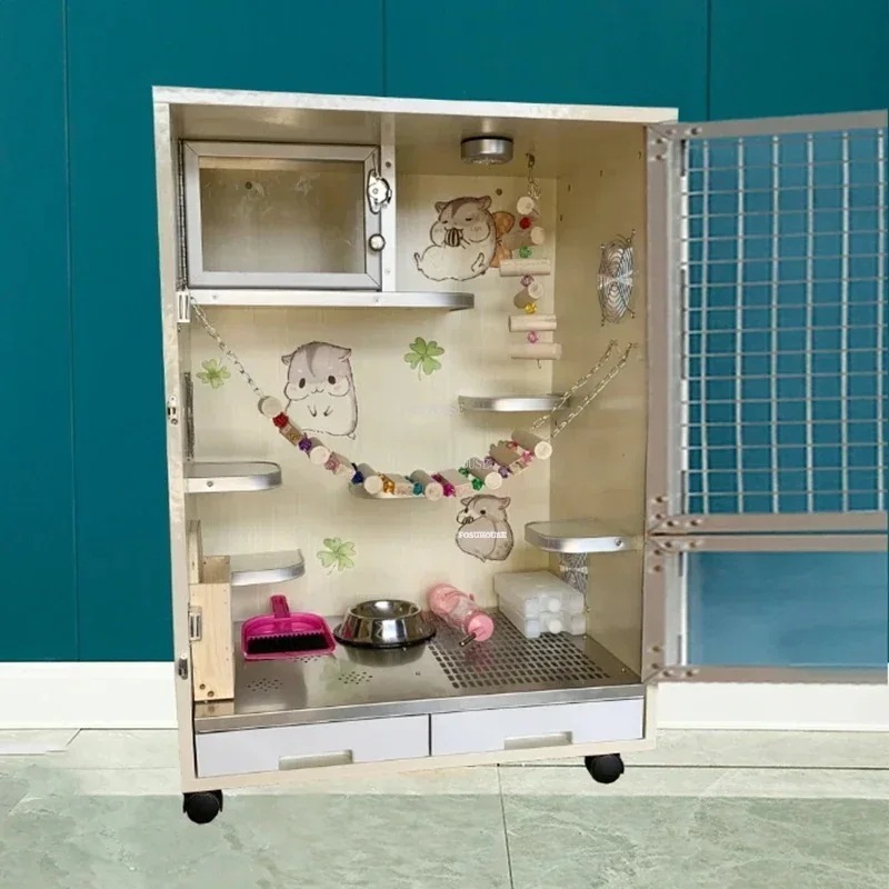 家庭用多機能ペット用品付き木製猫ハウス 大型モダンケージ クリエイティブケージ ラグジュアリー