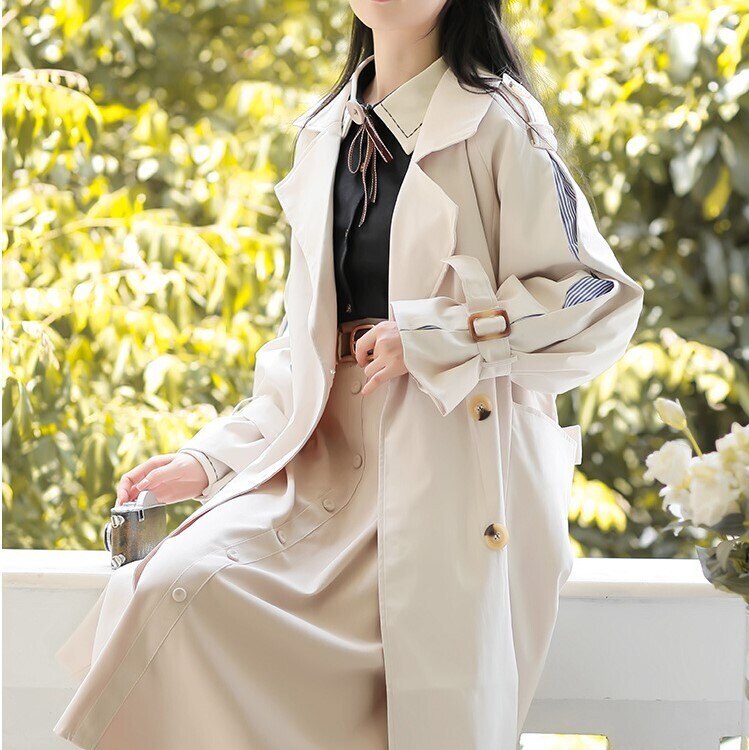 2color レディース アウター コート トレンチコート 長袖 Vネック 襟付き Aライン ウエス