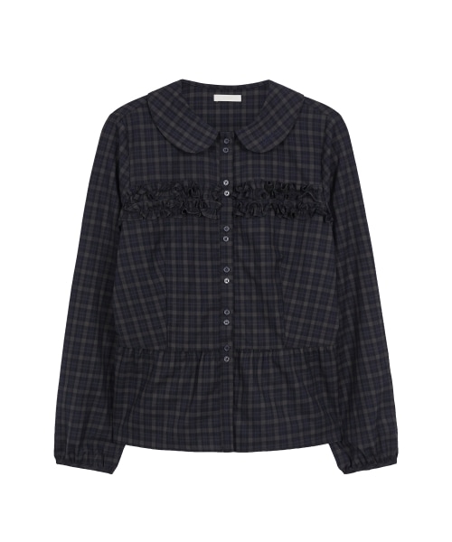 【ILLIGO】 Ruffle Round Shirt Check Navy 正規品