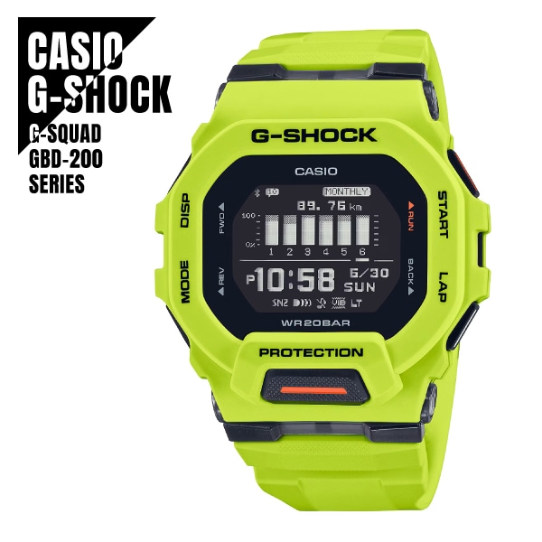 【即納】 CASIO カシオ G-SHOCK Gショック G-SQUAD Gスクワッド スマートフォンリンク Bluetooth通信 GBD-200-9 ライムイエロー 腕時計 メンズ レディース