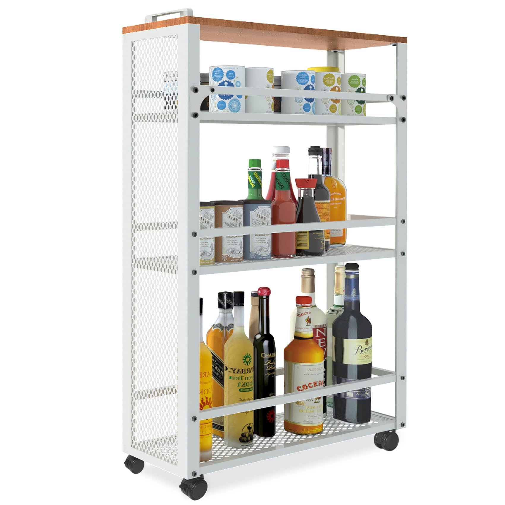 キッチンワゴン キッチンラック 調味料ラック キャスター付 スリム 隙間収納 収納 3段 棚 台所 幅54×奥行18.5×高さ81cm 収納ラック 収納カート サイドワゴン スチールラック バスケット