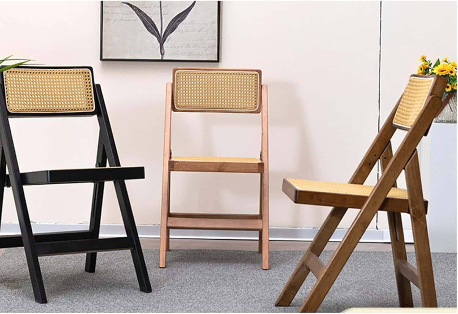 折りたたみ椅子 ダイニングチェア 木製 籐編み 無垢材 シングルフォールディングチェア 食卓椅子 デザインオフィス椅子 メッシュ 通気性 背付 コンパクト収納