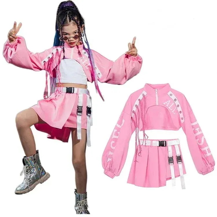 【1つ買うと1つ無料】【メガ割】更新 キッズダンス衣装 ピンク ステージ衣装 セットアップ へそ出し チア チアガール ジャズダンス ヒップホップ 女の子 応援団 演奏会 練習着 おしゃれ81