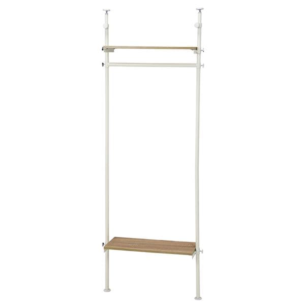 突っ張り ハンガーラック/ハンガーポール ホワイト 幅70奥行24高さ187264cm スチール 高さ調節 棚板2枚 組立式
