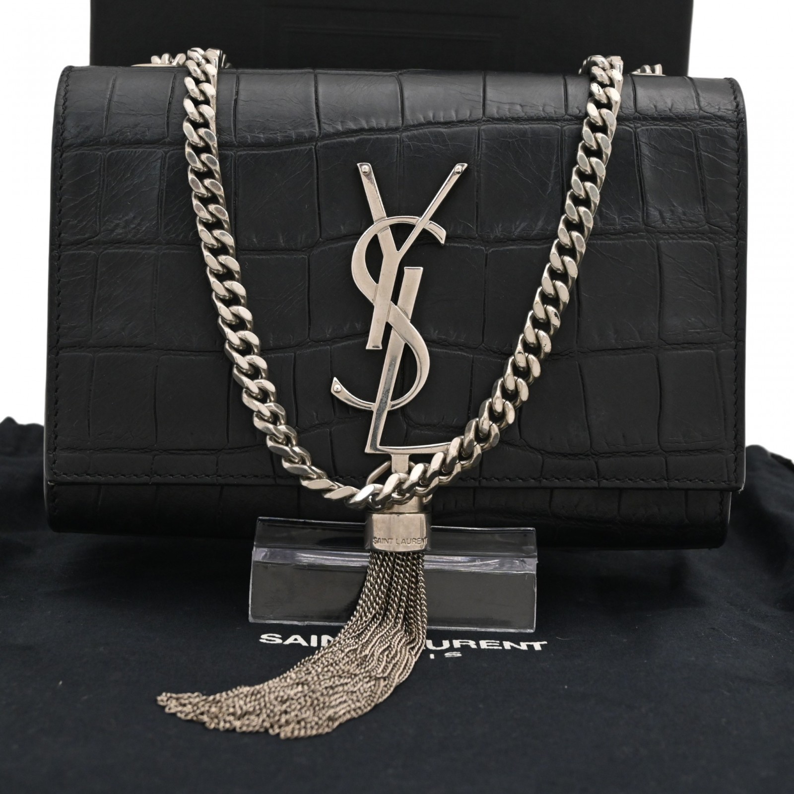 【中古】サンローラン YSL ケイト タッセルスモール ショルダーバッグ ブラック シルバー金具 Aランク ys66106cc