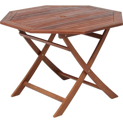 他サイト： 【I】 不二貿易 ガーデン テーブル 八角 折りたたみ 81062 幅110×奥行110cm ブラウン 天然木 パラソルホールつきの商品画像
