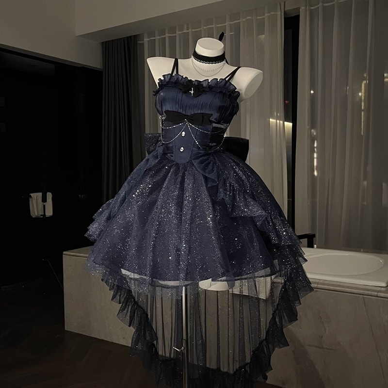 ライトドレス テール付きドレス レディース 夏 星空 ウエストプリンセスドレス