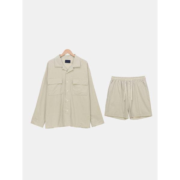 男性ルーズフィットナイロンシャツバンディングショートパンツカジュアルセットアップSGTT022_P391842323