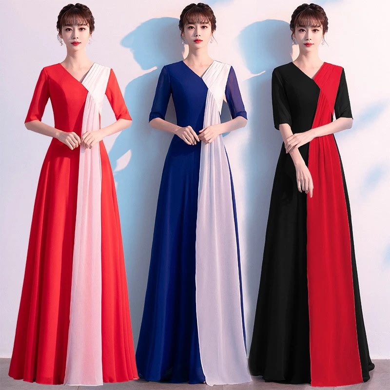 6月の新製品安いカラードレス ロングドレス レッド ブルー ブラック イエロー 演奏会ドレス 発表会 コンサート コンクール 舞台 コーラス オーケストラ 合唱衣装 カラオケドレス ウェディングドレス