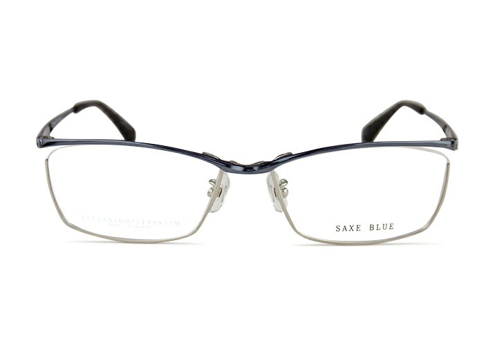 ザックスブルー SAXE BLUE SB-7114 c.2 ブルーグレー / シルバー MADE IN JAPAN 伊達 度付き 大きい 軽量 メガネ めがね 眼鏡 56サイズ