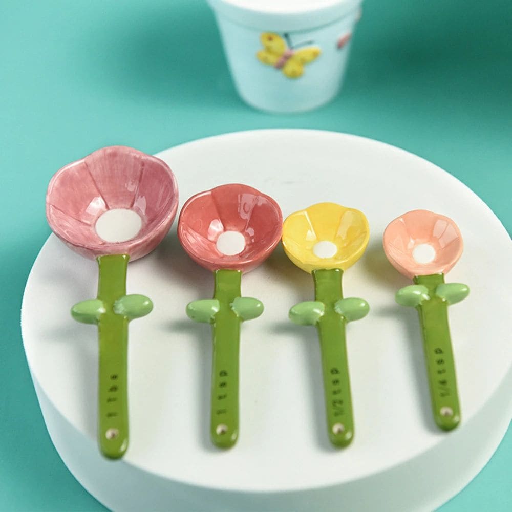 計量スプーン 4本組 調理器具 かわいい セラミック 調味料用スプーン セット 大匙 小匙 大さじスプーン 小さじスプーン コンパクト 製菓道具 洗濯便利 家族用 調味料スプーン 塩 こしょう チリパ