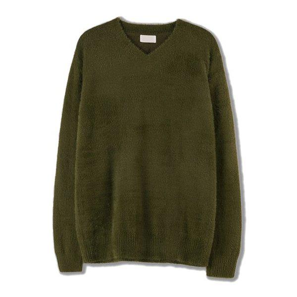 メンズソフトモヘアアンゴラVネックニットティー SG-KN-Q029-レッド