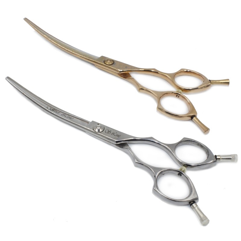 [MSC]スリムカーブバサミ 顔カット 柔らかいカッティング感 愛犬美容 仕上げ 仕上げ用 クラウン マズル 脚カット スリム刃 カーブシザー Gold Silver