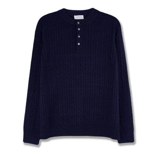 男性ケーブルラウンドヘンリーネックニット SG-KN-Q038-ネイビー