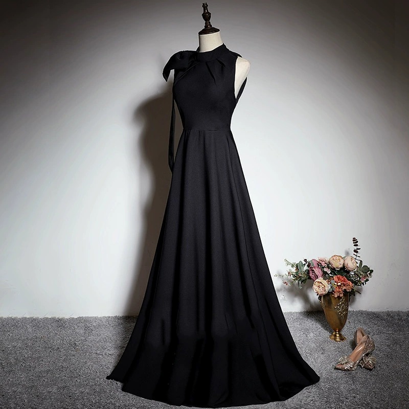 【2枚購入で 3oo円OFF】ブラックドレス女性の宴会気質スリムホストブラックコーラスパフォーマンスドレス