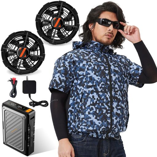 [XINPEKE] 空調作業服 半袖 【2025夏の超爆風 43V業界最強電圧】 ファン付き作業着 ファン&バッテリーセット EVE製高性能21700型電池/日本製ブラシレスモーター 6段階風速 急速