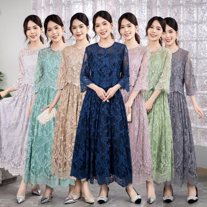 パーティードレス マキシ丈　結婚式ワンピース　花柄大きいサイズ 普段着 エレガント 体型カバー　レース フォーマル　レディース 二次会 演奏会 謝恩会 同窓会　お呼ばれ　40代 30代 20代 50代