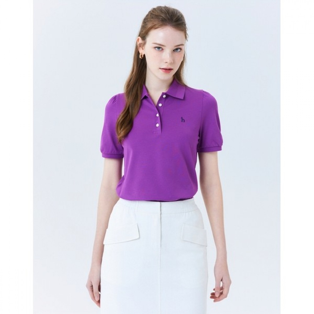 (ヘッジズレディース) 24SS バイオレットソリッドカラーコットンブレンド半袖首輪 T シャツ HSTS4BC43V2
