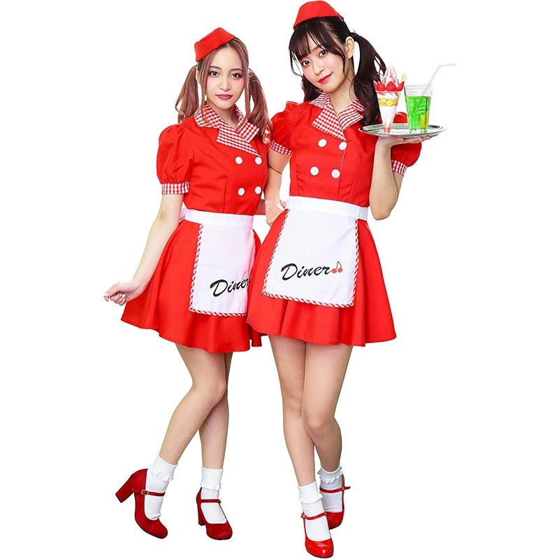 コスプレ ダイナーガール メイド ウェイトレス レディース フリーサイズ レッド[r-diner]