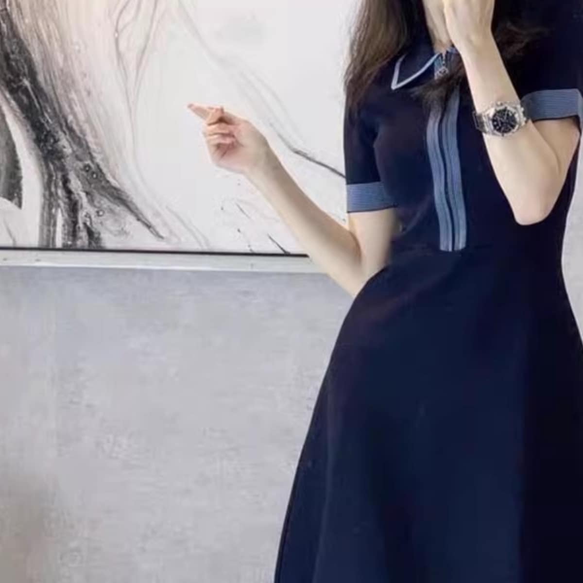 ワンピース ミディアム丈ワンピース フレアワンピース 半袖 ポロカラー ハーフジップ ミディアム丈 Aライン フレア かわいい 大人可愛い きれいめ シンプル 上品 おしゃれ 大人女子 レトロ