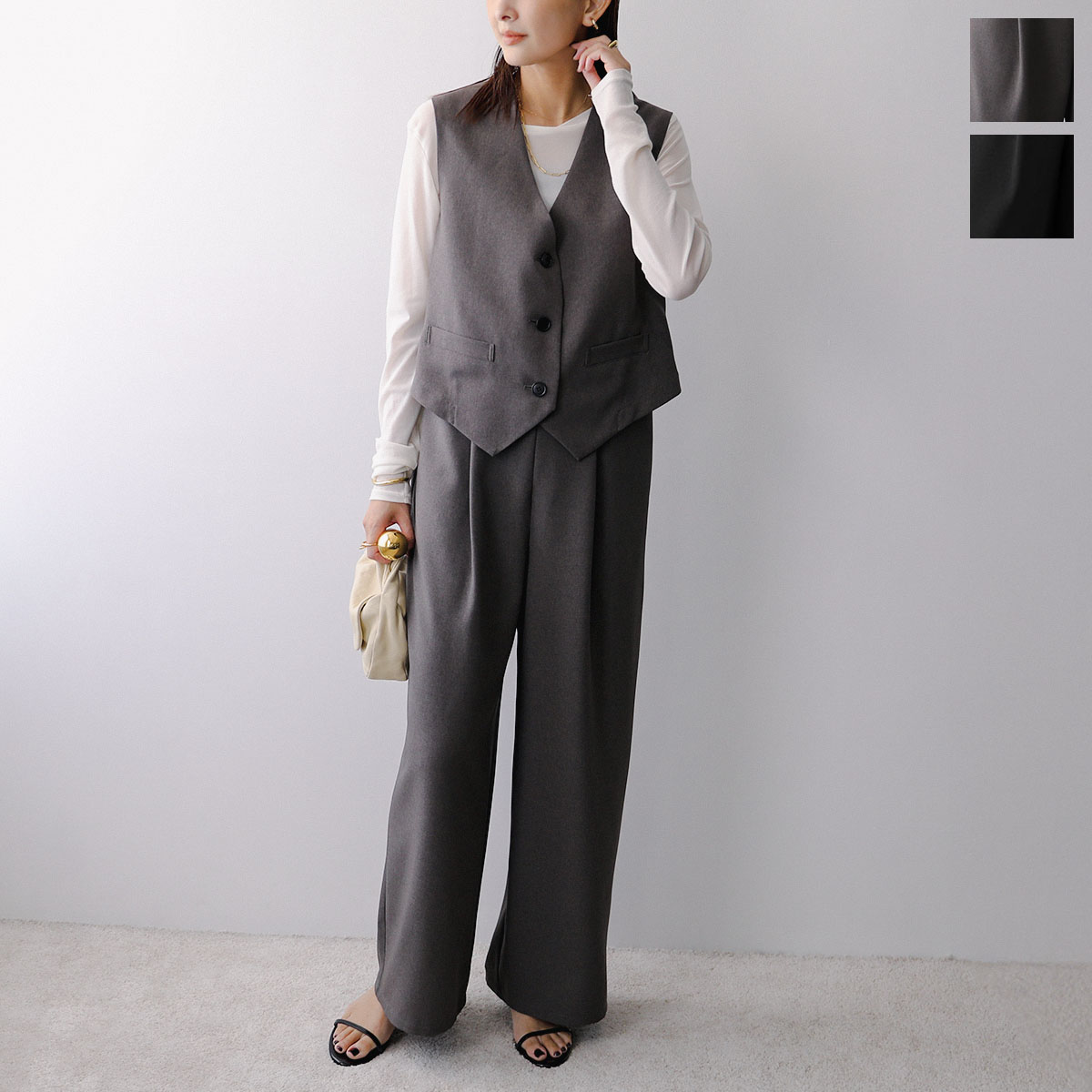 trois トロワ サロペット T256-87046 レディース オールインワン ワイドパンツ ベスト ジレ ノースリーブ カラー2色 【ts】