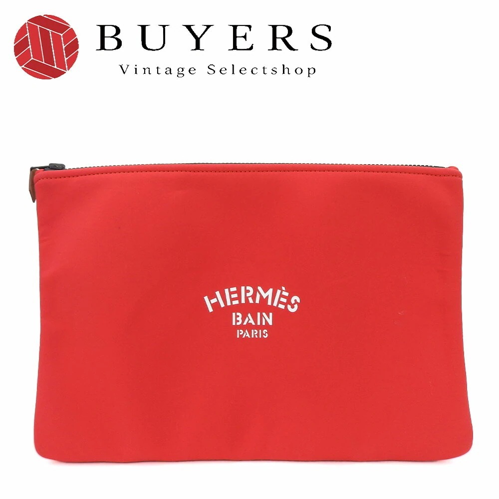 中古 エルメス ポーチ クラッチバッグ トゥルース フラット ネオバンGM レッド ナイロン 小物 レディース メンズ 女性 男性 ユニセックス HERMES pouch case