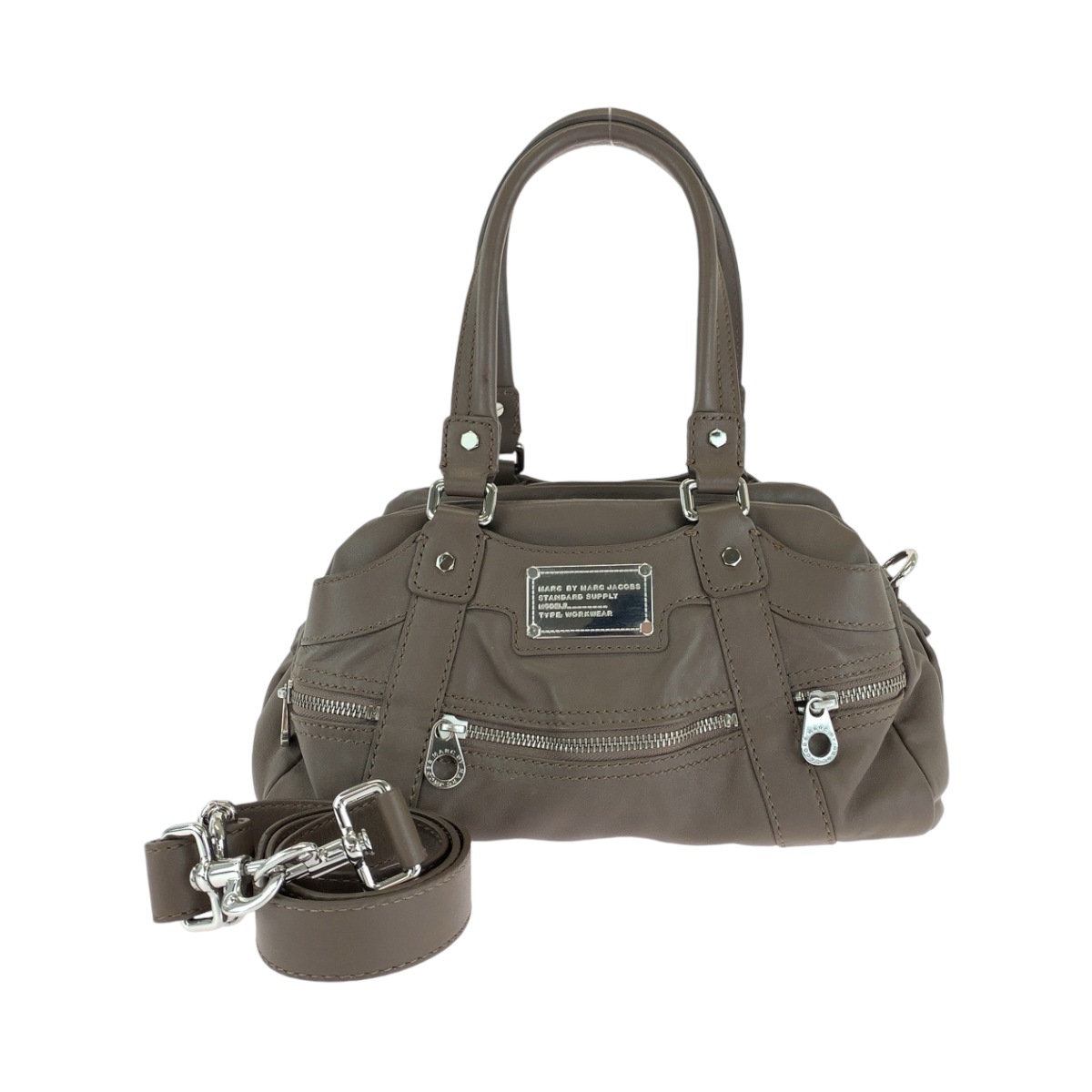美品 ブラウン シルバー金具 レザー ショルダーバッグ ハンドバッグ 2way レディース 410098