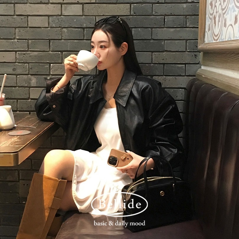 [MADE] ロックオーバーフィットスリットレザージャケット jk1158