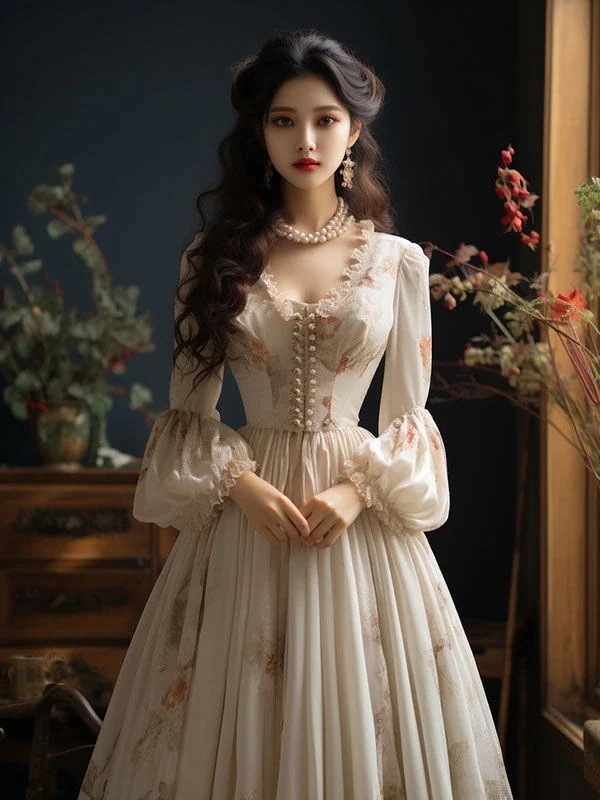 パーティードレス 春夏 新作 フランス 花柄ワンピース 森系 やせて見える ティーブレイクドレス