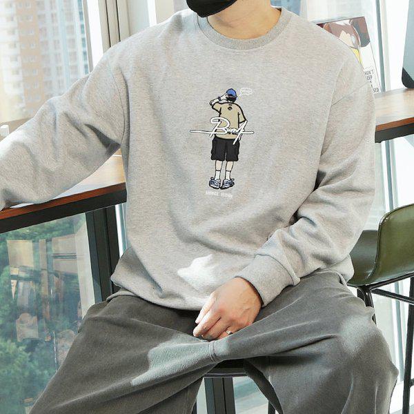 WMDメンズビッグサイズバックボーイ刺繍スウェットシャツ