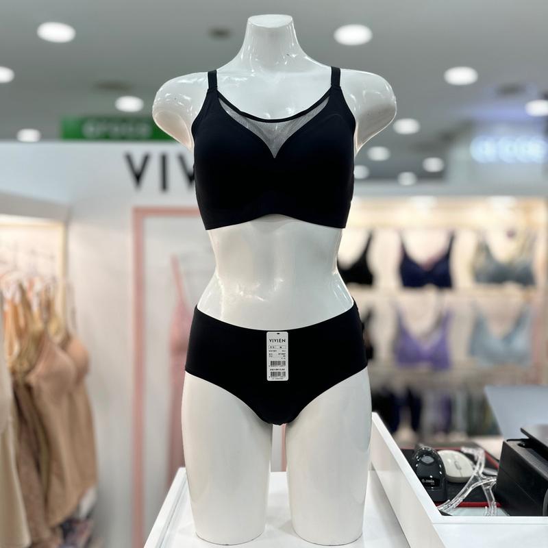 ナイロンスパンシームレスブラハムラインパンティーセット 75-90 BK_DG