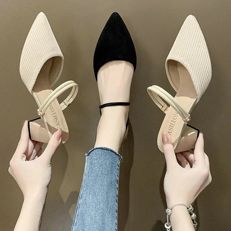 【急速出荷!】1つ買うと10個2つの着用方法 ニット サンダル ファッション カジュアル ミュールサンダル 厚いヒール 安定感