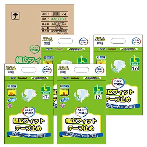 エルモアいちばん エルモア いちばん 幅広フィット テープ止めタイプ 男女共用 Lサイズ 17枚入×4