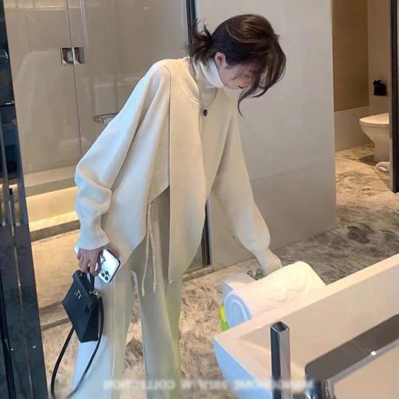 ゆる クール風 ニット＋ワイドパンツ 小柄 レディース セットアップ 上下セット の前にGET! ニットセット 体型カバー 4,922円