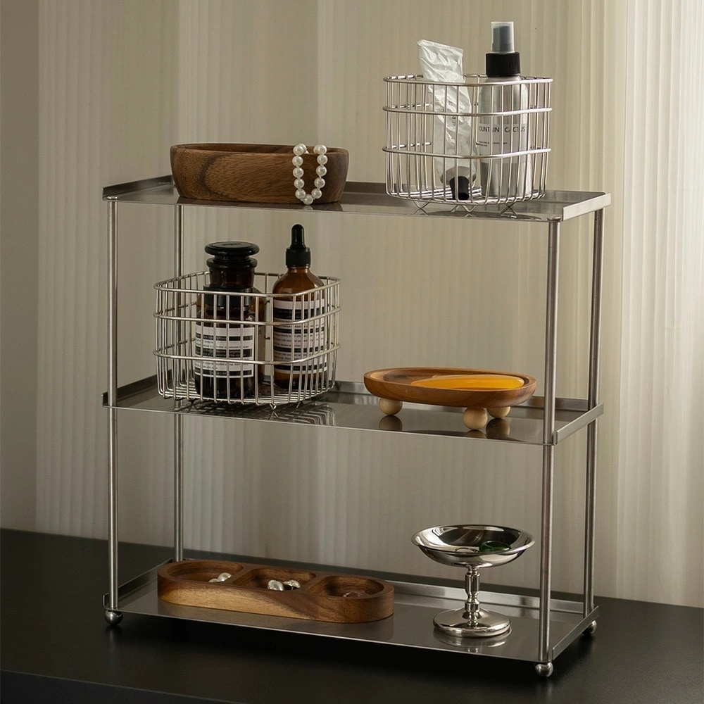 贅沢な 卓上収納ラック 高級 シルバー色 ディスプレイラック シンプル コーヒー用品収納ラック おしゃれ ステンレス製 置物 カップスタンド 置台 整理整頓 カップ 小物収納 北欧 モダン インテリ