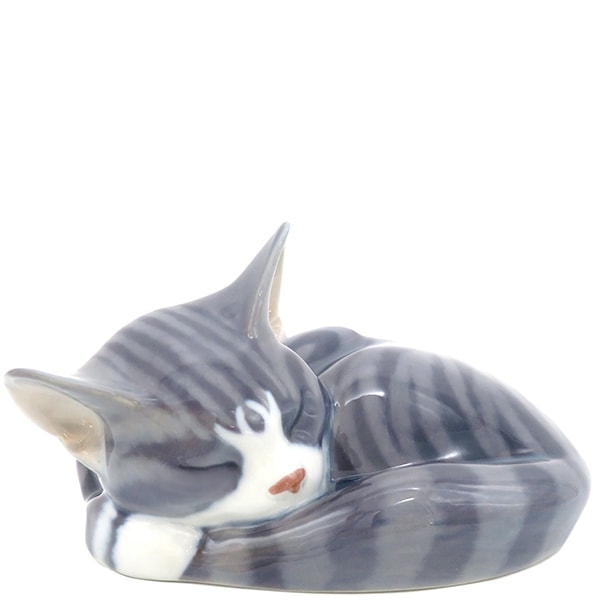 ロイヤルコペンハーゲン ROYAL COPENHAGEN オブジェ フィギュリン 陶磁器 グレー ネコ 猫 置物 【中古】