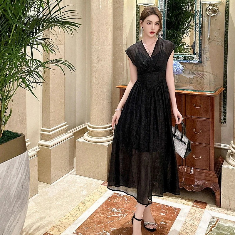 イブニングドレス Vネック パーティードレス 演奏会用ドレス ひらひら ロングドレス キラキラ 発表会 謝恩会 卒業式 ピアノ 体型カバー 個性的 披露宴 お呼ばれ 4,873円