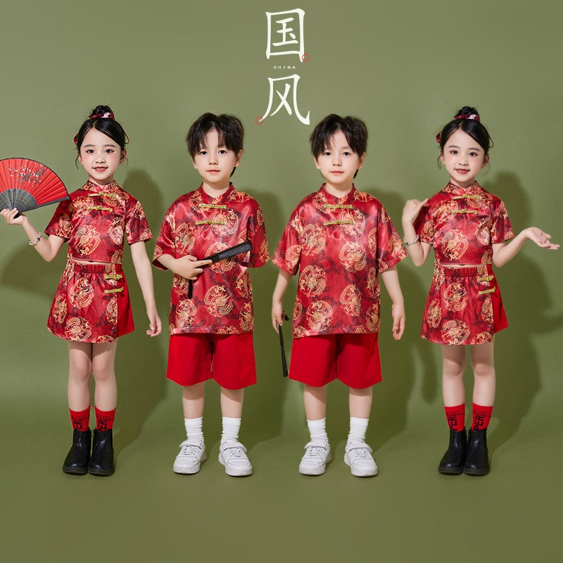 2026 子供用パフォーマンスコスチューム中国鯉馬面スカートパフォーマンスコスチュームダンスコスチューム中国幼稚園チアリーディングチーム