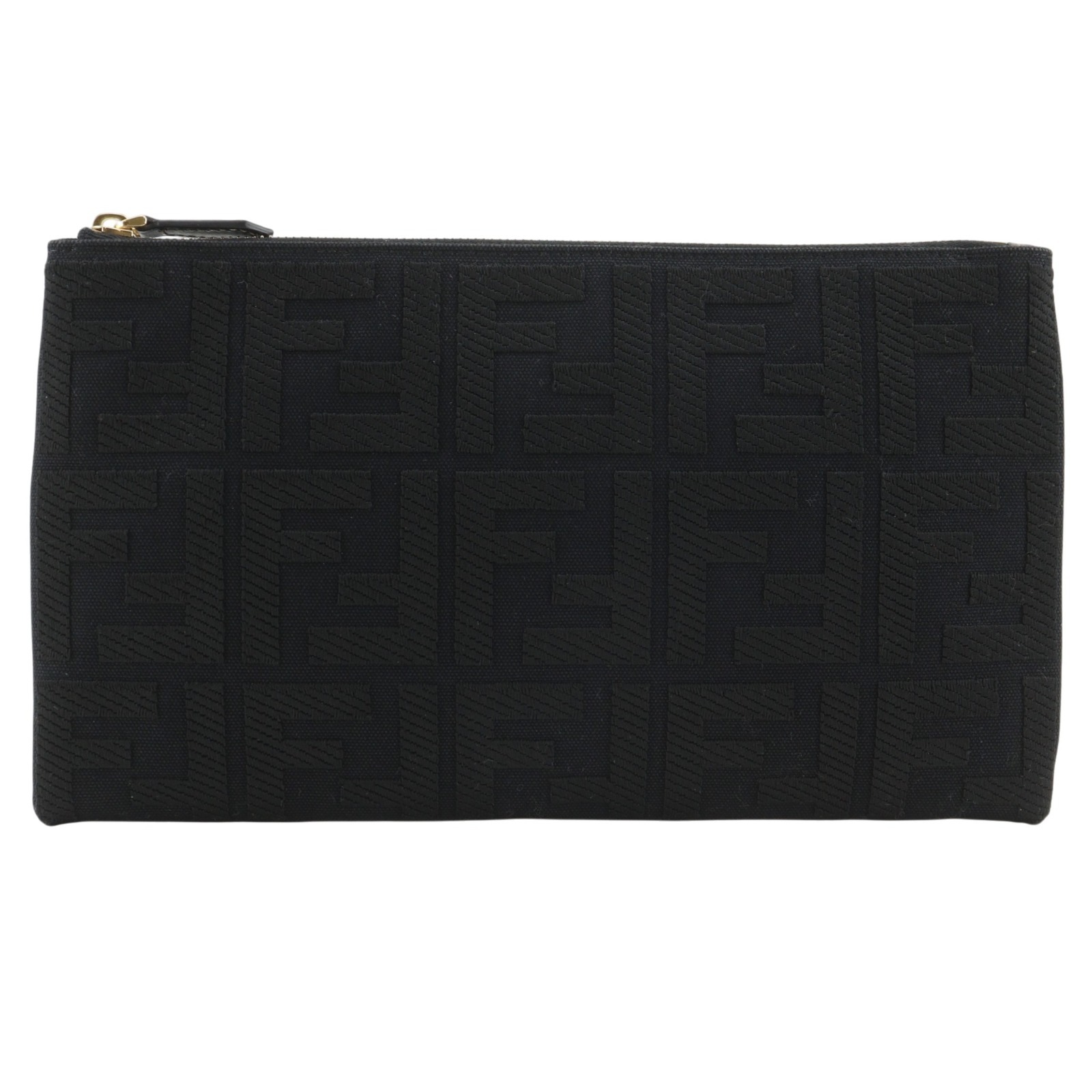 ミディアム フラット MEDIUM FLAT POUCH FFロゴ 8N0149 A9P6 ポーチ コットン 黒 ユニセックス 中古品 Aランク