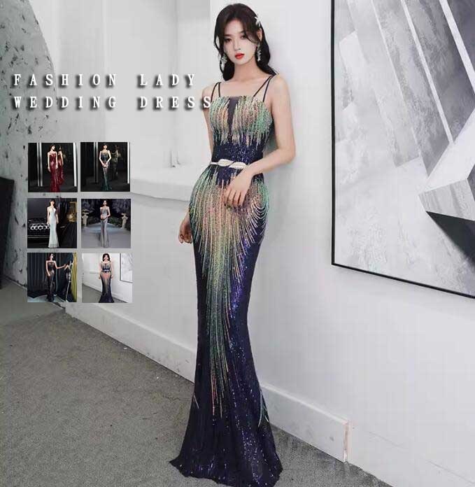 コスパ最高高級 スパンコール レディースドレス グラデーション 新作 6色 ロングドレス キャミソール セクシー 宴会 パーティー 忘年会 結婚式 音楽会 披露宴 成人式 司会 お呼ばれ 着痩せ フィ