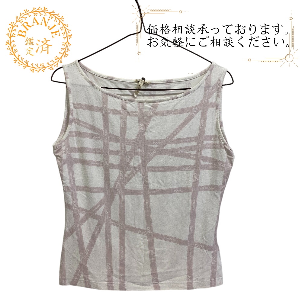 ノースリーブ Tシャツ リボン柄 レーヨン タンクトップ ピンク ブランド