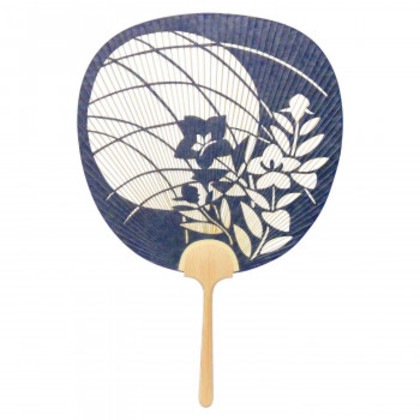 日本製(MADE IN JAPAN) うちわ 万葉(青) 両面透かし 1143