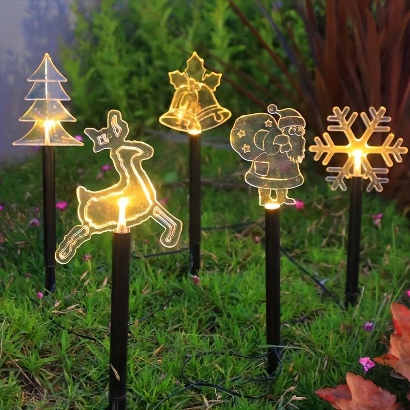 クリスマス ソーラーライト ガーデンライト ガーデンオーナメント 雪の結晶 ベル トナカイ サンタ クリスマスツリー 5個セット 庭オブジェ 癒しグッズ ガーデニング お庭 玄関ライト 園芸装飾 イン