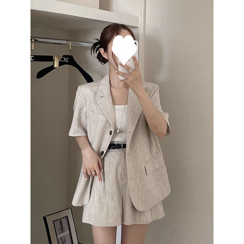 【1点ご購入 で10点プレゼントいたします】2025レトロ気品シングルブレスト薄手半袖ブレザー+カジュアルワイドパンツスーツ