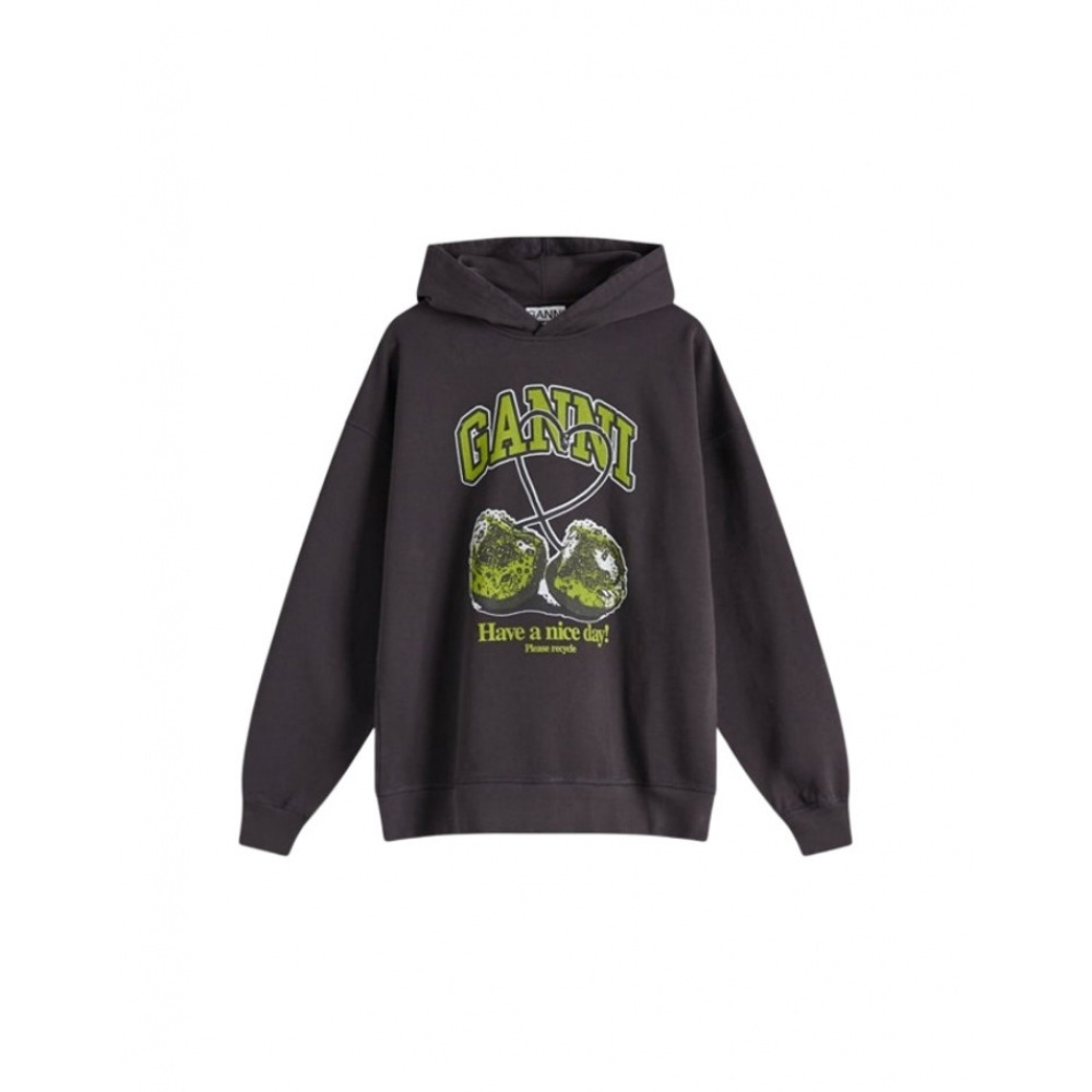 ガニチェリープリントオーバーパーカーTシャツブラックレディース T4285 252