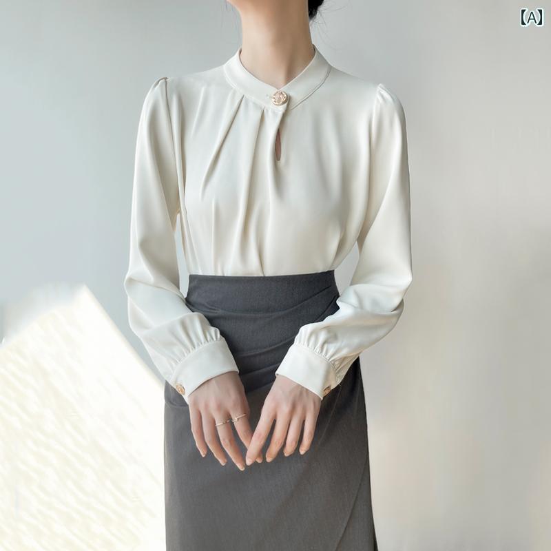 ブラウス オフィス アプリコット シャツ レディース 秋冬 フレンチスタイル スタンドカラー トップス シンプル 上品 エレガント 大人 フォーマル 7,550円