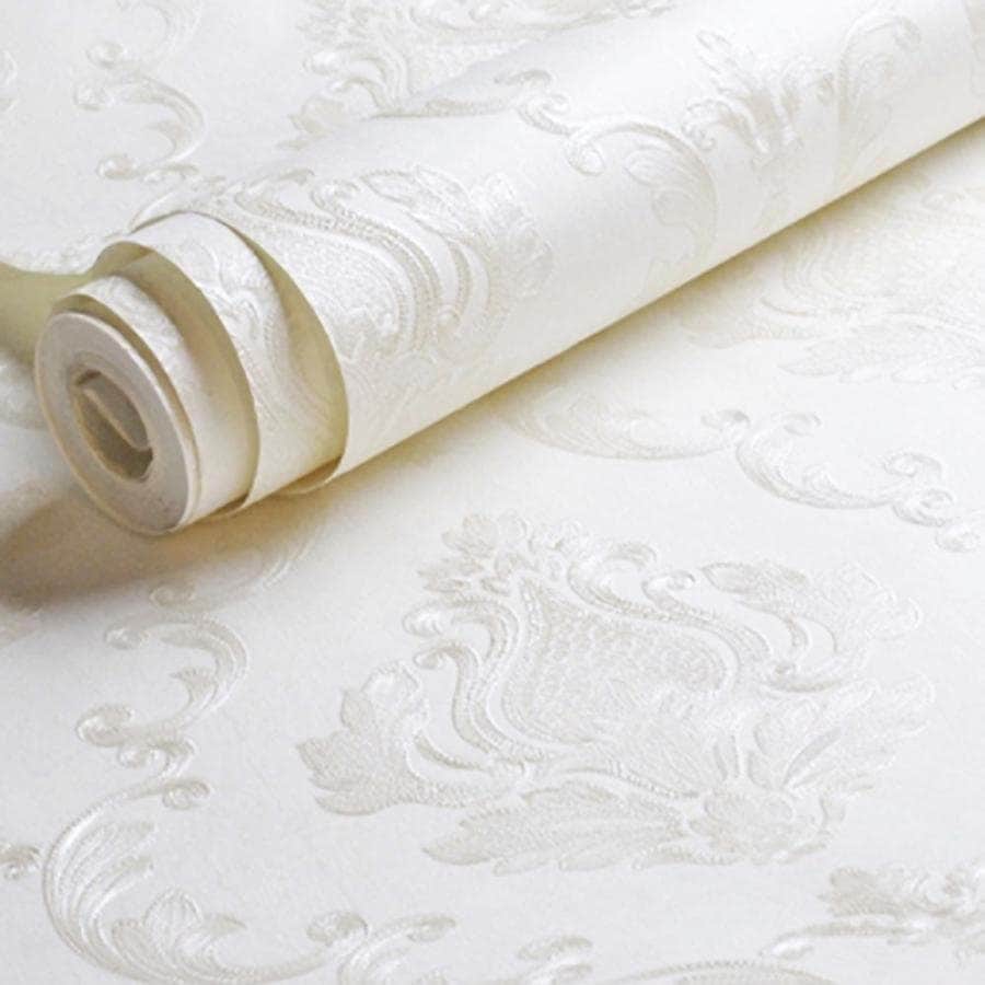 壁紙 ダマスク柄 ホワイト 白 damask 53cm×1000cm DIY のりなし かわいい おしゃれ クロス 補修 ラグジュアリー 北欧 賃貸壁紙 背景 プ